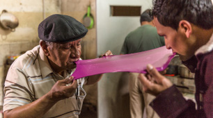 Proceso de “estirado” de la resina de mopa mopa