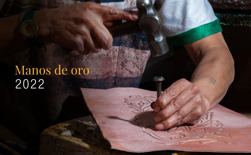 Foto de detalle de trabajo en cuero