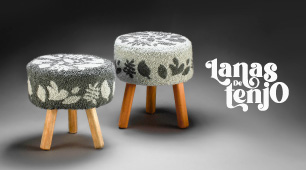 Foto de dos butacos elaborados por el taller Lanas de Tenjo en la técnica punch needle