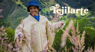 Foto de una artesana y logo del Festival Artesanal Tejilarte 2022 'El Origen'